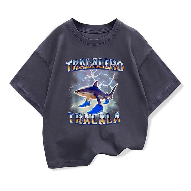 Tralalero Tralala Kids T-shirt Tungtung Sahur Brainrot Anime Tees Boy Girl Summer Short Sleeve Loose Tops Children Clothes Gift