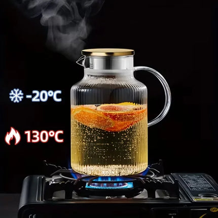 JUSTINLAU 1.8L Cold Water Pitcher High Borosilicate Glass Fruit Tea Kettle Stripe Boiled Water Jug Summer Juice Drink Tea Kettle