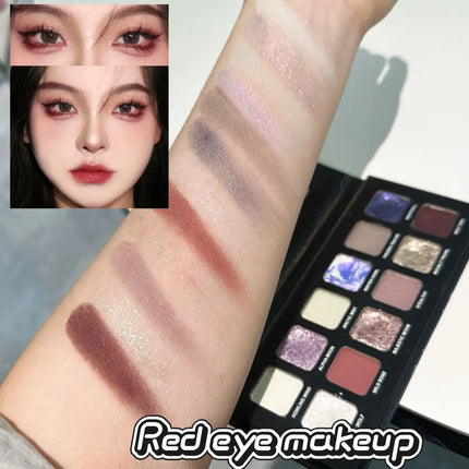 12 Colors Metallic Eyeshadow Palette Pearl Matte Sparkling Shimmer Blue Eye Shadow Highlighter Brighten Glitter Halloween Makeup