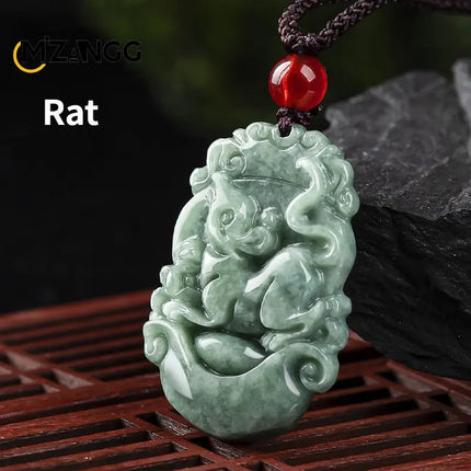 Natural A Goods Jadeite Twelve Chinese Zodiac Rat Tiger Pendant Jewelry Hand-carved Custom Mascot Jewelry Jade Necklace Gift