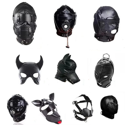 SM Leather Padded Hood Blindfold,Head Harness Mask Gag, BDSM Bondage ,Sex Toys For Couples Accessories