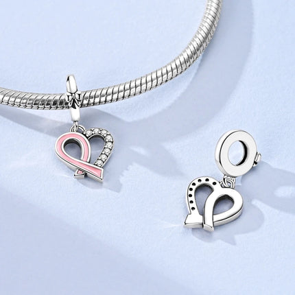 2026 Romantic Pink Color Charms Bead 925 Sterling Silver CZ Zircon Love Heart Pendants Fit Original Bracelet DIY Jewelry Gift