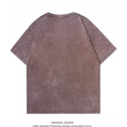American Style Retro Heavyweight Solid Color Short Sleeved T-shirt Men Women Summer Street Trendy Washed Old Oversized Clothes