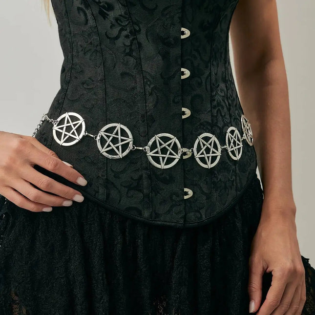 Salircon Punk Hollowout Metal Pentagram Waist Belly Chain for Women Vintage Creative Sliver Color Belt Body Jewelry Female Gift