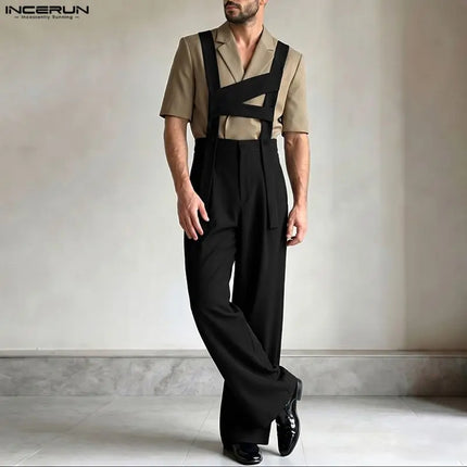 INCERUN Men's Jumpsuits Solid Color Sleeveless Casual Straps Rompers For Man Streetwear Loose 2026 Fashion Male Overalls S-5XL