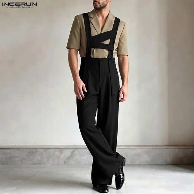 INCERUN Men's Jumpsuits Solid Color Sleeveless Casual Straps Rompers For Man Streetwear Loose 2026 Fashion Male Overalls S-5XL