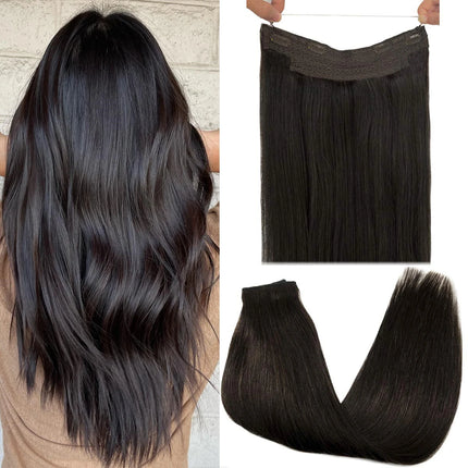 Sunmofavo Wire Halo Hair Extensions Real Human Hair Fish Line with 4 Secure Clips Golden Ombre Gradient for Women Daily Wear