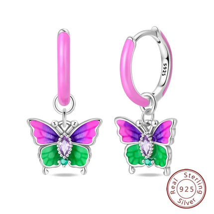 925 Sterling Silver Purple Butterfly Rainbow Flower Stud Earrings for Women Girl Ear Studs Jewelry Fashion Luxury Anniversary