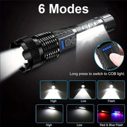 High Power LED Flashlight Type-C Rechargeable Tactical Torch with Built-in Battery Pen Clip Flashlights Outdoor Camping Lantern