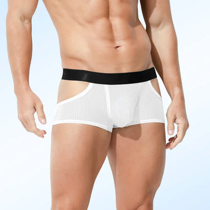 Men's ice silk bullet split underpants with breathable mesh at the four corners, summer thin men's sports straight-cut shorts