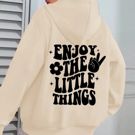 Funny Enjoy The Little Things Hoodie, Cute Positive Sayings Sweatshirt For Strong Women, Inspirational Quotes Pullover Tops