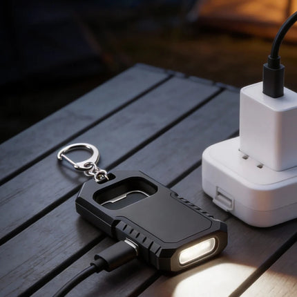 Portable Keychain Mini Flashlight USB C Rechargeable LED Emergency Charging Light Camping Walking Pocket Lamp With Bottle Opener