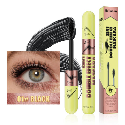 Double In-one Mascara Silk Fiber Mascara Waterproof Mascara for Eyelash Extension Black Thick Lengthening Eye Lashes Cosmetics