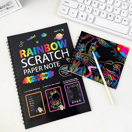 Rainbow Scratch Paper Note Children's Art Book Black DIY Rainbow Art Paper Card Neon Scratch Book Color Drawing Scratch Book