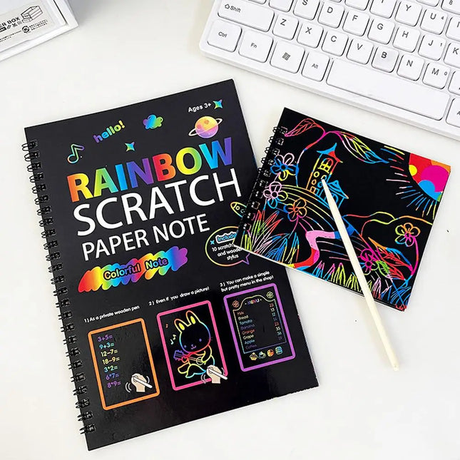 Rainbow Scratch Paper Note Children's Art Book Black DIY Rainbow Art Paper Card Neon Scratch Book Color Drawing Scratch Book