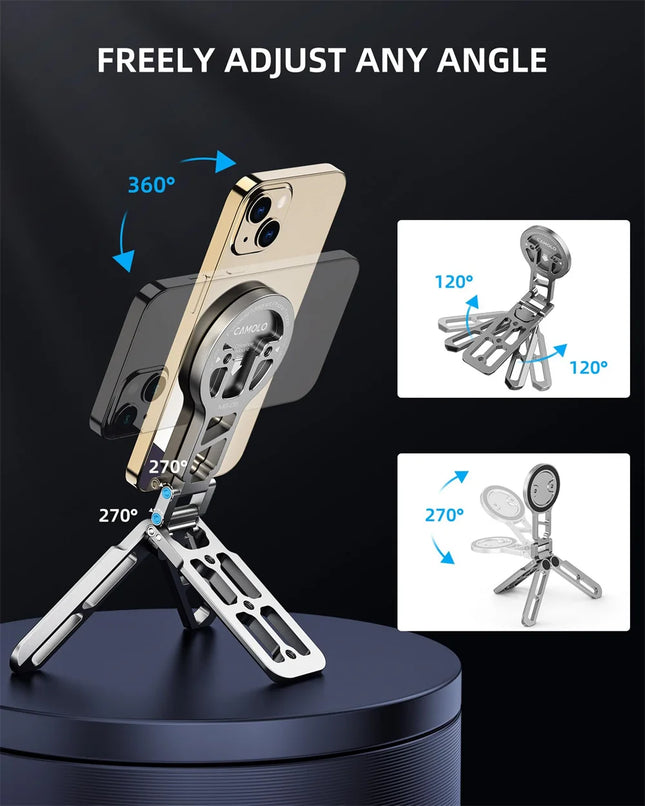Foldable Magnetic Tablet Phone Holder Handle Phone Tripod Mount w Arca ColdShoe Desk Mount for iPhone 16/15/14/13 XIAOMI Magsafe
