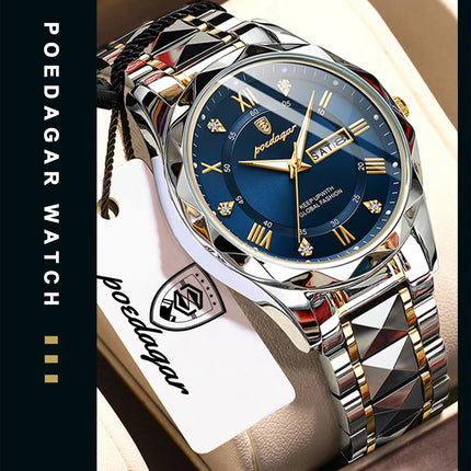 POEDAGAR Business Luxury Men's Quartz Watches Waterproof Luminous Stainless Steel Men's Wristwatch Date Week Sport Men's Watch Reloj