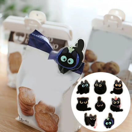 8pcs Black Cat Bag Clips Food Storage Creative Snack Clip Seasoning Bag Fresh-keeping Moisture-proof Cute Seal Clip Kitchen Tool