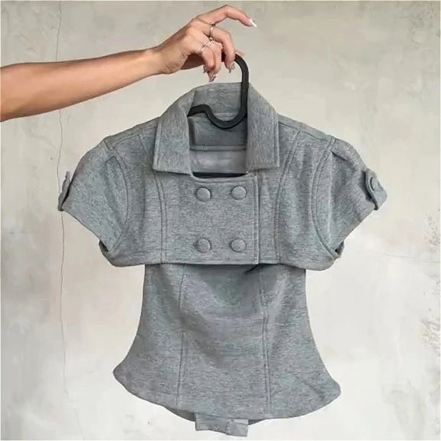 Summer Women Harajuku Crop Short Hoodie Vest 2-in-1 Two Piece Set Y2k Retro Sexy Slim Lace Tank Removable Top Fashion Streetwear