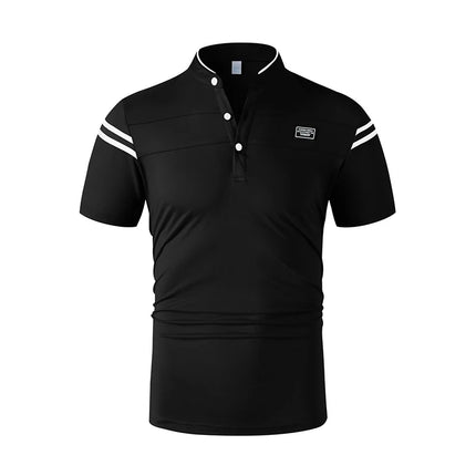 2025 New Men's Casual Fashion Solid Color Short Sleeved Polo Shirt Stand Up Collar Versatile Comfortable Top