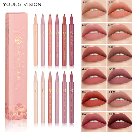 12 color matte liquid lipliner sponge gourd head fog surface bare color waterproof lip glaze red pen