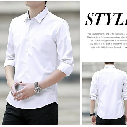 Spring New Men's Classic White Shirt Long Sleeve Plus Size Business Casual Shirt Work Korean Style Slims Smooths Your Silhouette