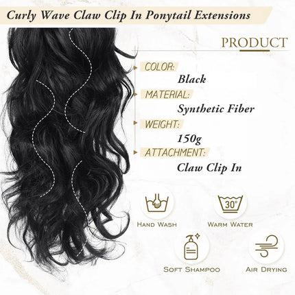 18 Inch Curly Wave Claw Clip In Ponytail Hair Extensions Synthetic Layer Wavy Claw Pony Tail Hairpieces For Women Daily Use