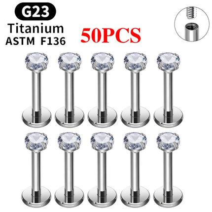 10/50PCS G23 Titanium Piercing Labret Lip Studs 16G CZ Internally Threaded Nose Septum Ring Eyebrow Tragus Cartilage Jewelry