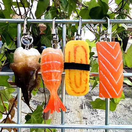 Simulated Food Pendant PVC Japanese Salmon Sushi Model Keychains Car Key Chain Phone Pendant Keyrings Creative Decoration Gift