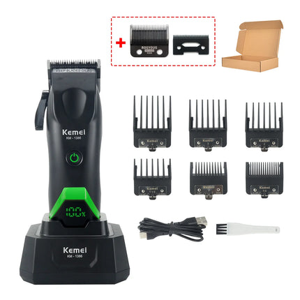 Kemei 1386 Men's Hair Clipper 8000RPM DLC Blade with Base Charger LED Display 2000mAh Professional Hair Cutting Machine Trimmer