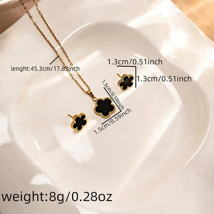 New Lucky Five-petal Flower Five-leaf Clover Earrings Necklace Two-piece set for Woman Fashionable Accessories Party Jewelry