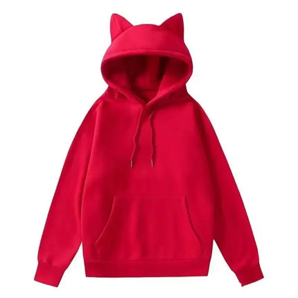 Unisex Long Sleeve Fleece Lined Cat Ear Hoodie Streetwear Hip Hop Autumn Cute Hat Sweatshirt Thick Winter Polyester Fiber
