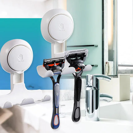 TAILI 2pcs Shaver Holder Washroom Wall Sucker Suction Cup Hook Razor No Drilling Bathroom Removable Reusable Shaver Holder Hook