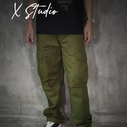 100% Cotton Dense Thick American Retro M-65 Workwear Pants Tiger Pattern Camouflage M51 Multi Pocket Green Loose Straight Pants