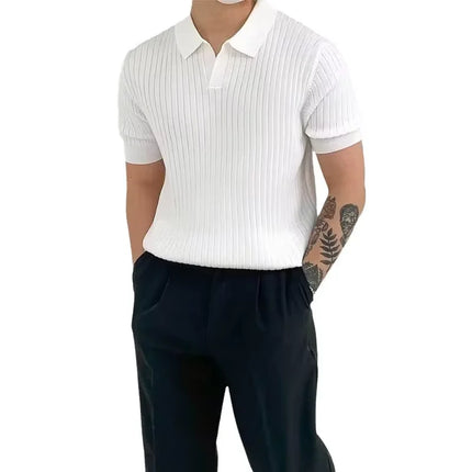 Summer New Men Knitted Shirts Short Sleeve Polo T-Shirts Tops Male Fashion Casual T Shirt Breathable Solid Polo Tee Man Clothing
