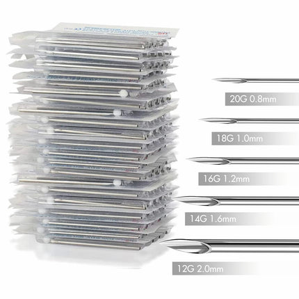 Disposable Sterile Body Piercing Needles Stainless Steel 0.8/1.0/1.2/1.6/2.0mm for Ear Nose Belly Tongue Eyebrow Piercer Tools