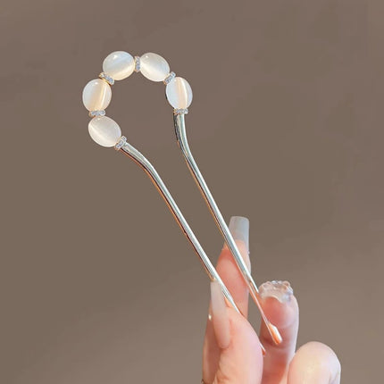 Metal Flower Hair Stick For Women Girls U-shaped Hairpin Fashion Hair Clip Pins New Blue Crystal Hair Bun Hair Accessories