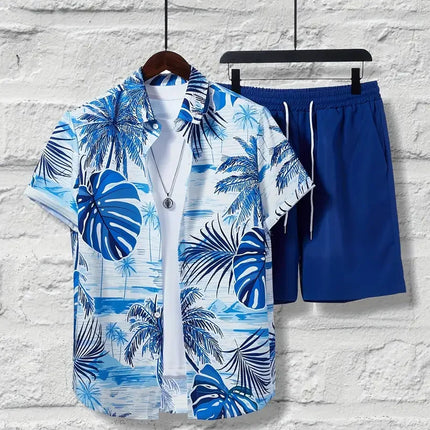 2025 Simple All-in-one Men's Shirt Set Coconut Tree Print 3D Printed Shirt And Shorts Set Summer Casual Vacation Hawaiian Shirt
