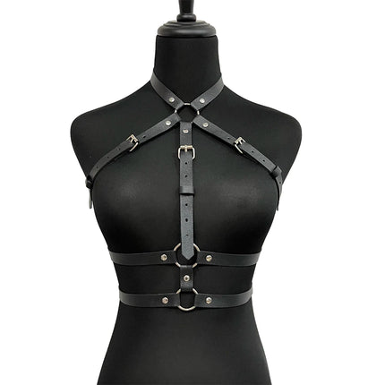 Women Sexy Leather Lingerie Body Harness Belt Suspenders Leg Harness Goth Clothing Rave Outfit BDSM Garter Belt Lingerie Bondage