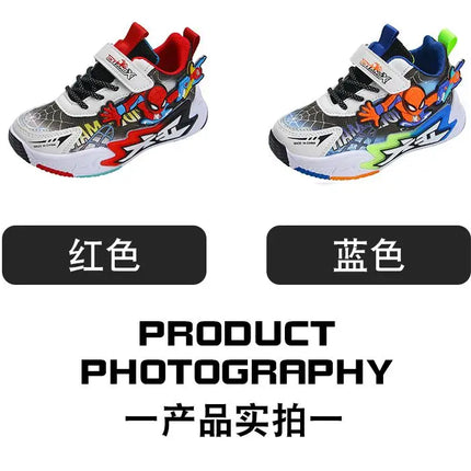 Kids'Casual Shoes Mesh Spider-Man Spring Shoes For Boys Flat Outdoor Basketball Anti-slip Breathable Blue Red Shoes Size 27-38