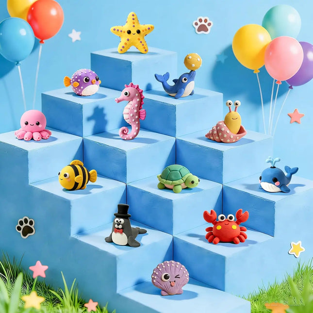 Air Dry Clay Kit, 12 Ocean Animal Molds, full DIY tools & tutorials, soft non-sticky clay, creative kids gift for Children’s Day