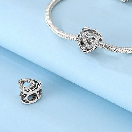 Charm Bead 925 Sterling Silver Heart Starry Sky Family Mother-Daughter-Sister Charm Fit Bracelets Pendant Women DIY Jewelry Gift