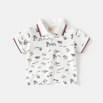 2026 New Summer Kids Polo Shirts 2-6T Loose Thin Cotton Children Clothes Girls T-shirt Tops Full Print Cartoon Boys Short Sleeve