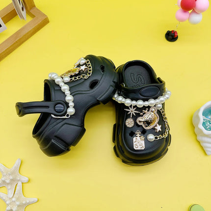 New Fashionable and Versatile Clogs Soft-Soled Non-Slip Toe-Cap Sandals Cartoon Pearl Chain Crown Bear Boys and Girls Family Slippers 606