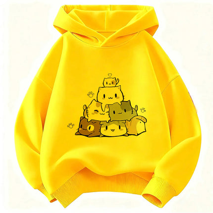 kawaii Meme Cat Children's Hoodie Sweatshirt Cute Harajuku Hoody for Boys Girls Autumn Winter Casual Hoodies
