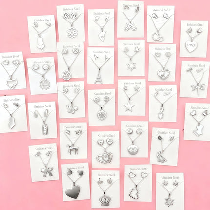5/10/15/20Sets Fashion Butterfly Flowers Heart Stainless Steel Earrings Necklace Set For Women Trendy Jewelry Party Gifts