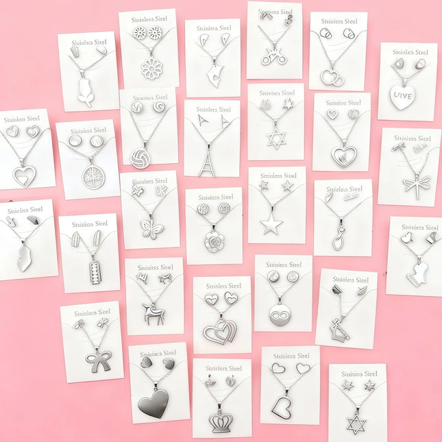 5/10/15/20Sets Fashion Butterfly Flowers Heart Stainless Steel Earrings Necklace Set For Women Trendy Jewelry Party Gifts