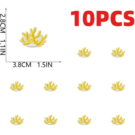 10PCS Bulk Small Fish Jellyfish Coral Embroidery Patches Cute Octopus Shell Seaweed Sticker For Ocean Bag Decoration Wholesale