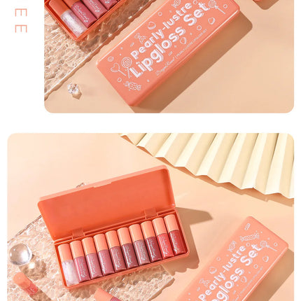 Dragon Ranee 10colors Orange Water Sample Lip Glaze Lipstick Set Moisturizing Lip Gloss Lip Gloss Dye Lipstick lovely set