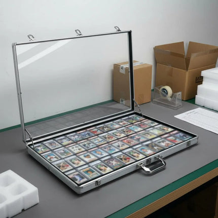 Lockable Collector's Briefcase Scuff-Resistant Lining Trading Card Display Case Aluminum Frame Display Box for Vendors